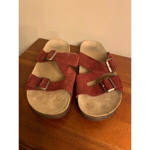 Womens Burgundy Dayna Suede double Buckle Cork Footbed Sandal cinnabar Size 39